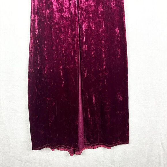 B Darlin Vingate Y2K Velvet Maxi Dress Size 1/2 Burgundy Open Back Thigh Slit - Picture 4 of 8